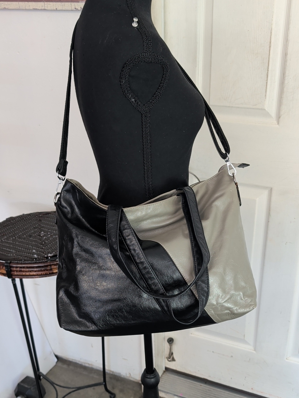 Latico Two Tone Black And Gray Leather Crossbody Shoulder Bag